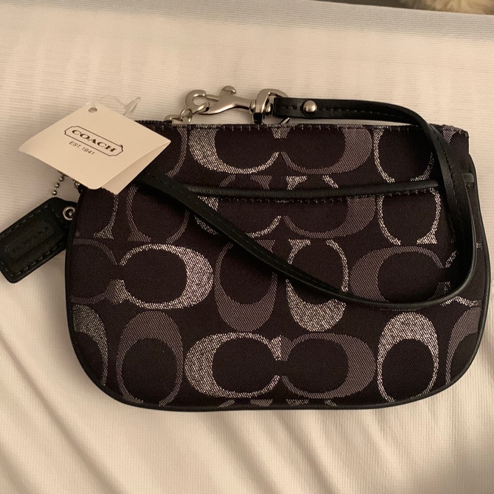 Brand: Coach Black and Silver Wristlist, Color: Black and Silver, Never used!